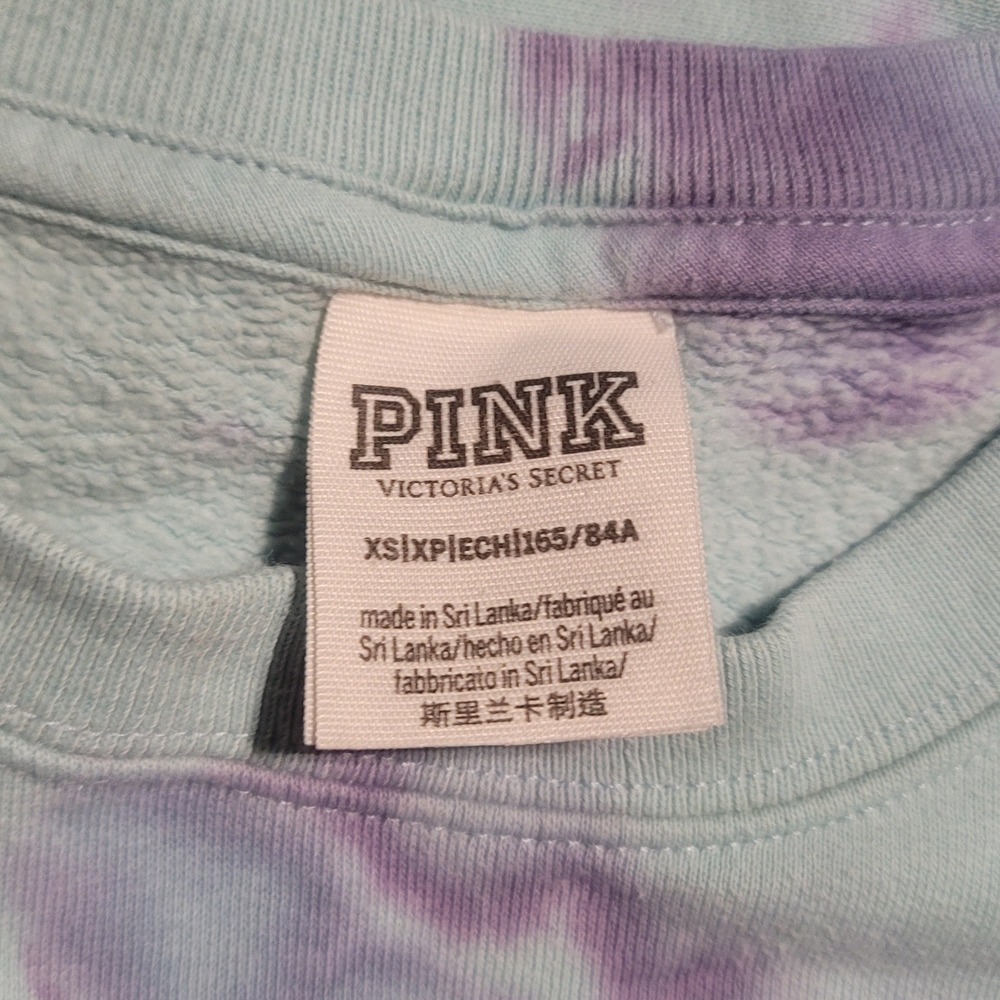 PINK Victoria's Secret Tie Dye Cropped Sweatshirt Blue Purple XS Short Sleeve - Picture 6 of 7